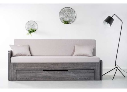 DUOVITA 80 x 200 lamela - rozkladacia posteľ a sedačka 80 x 200 cm s podrúčkami - dub svetlý / hnedý / agát