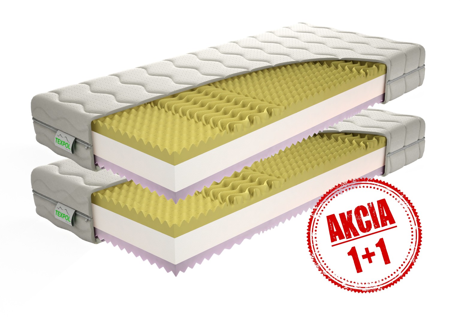 Matrac 90 x 200 cm Texpol - BIANA - sendvičový matrac v akcii 1+1 z PUR peny 2 ks 90 x 200