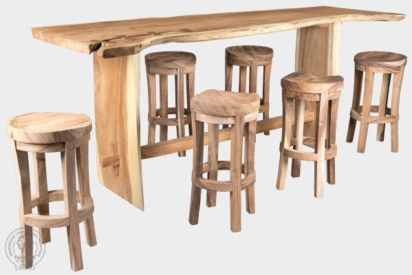 TRUNK BAR - drevený bar zo suaru 277 x 80 cm + 4 stolička